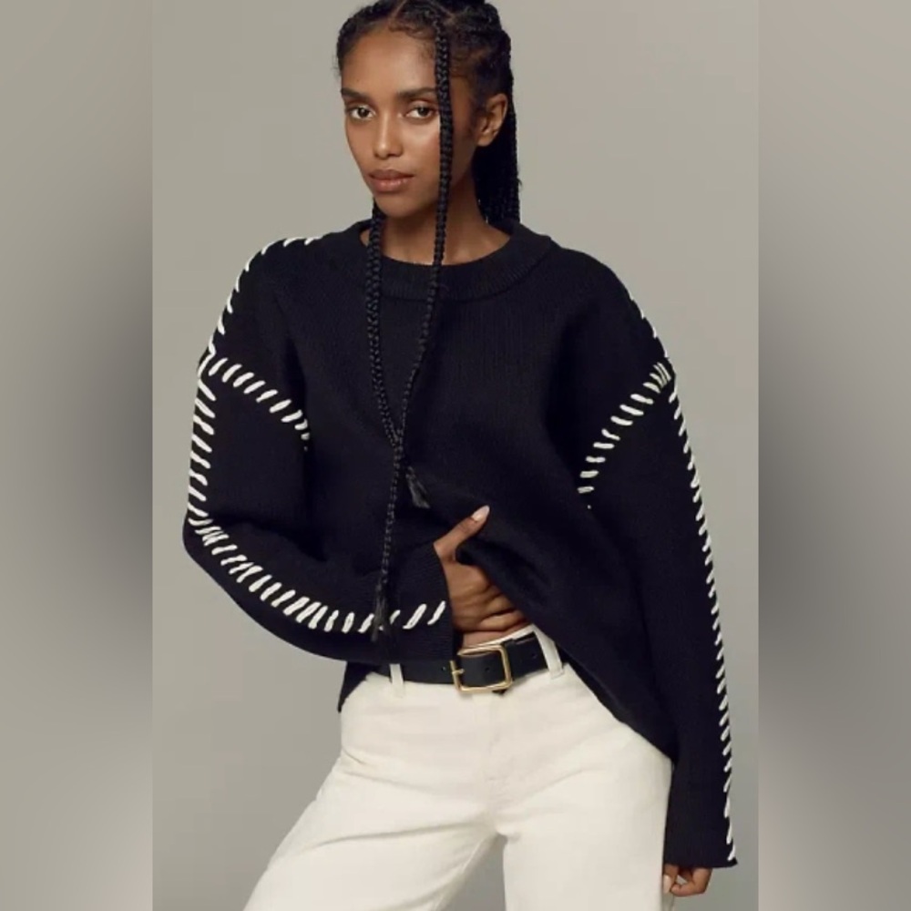 English Factory Mock-Neck Whipstitch Sweater